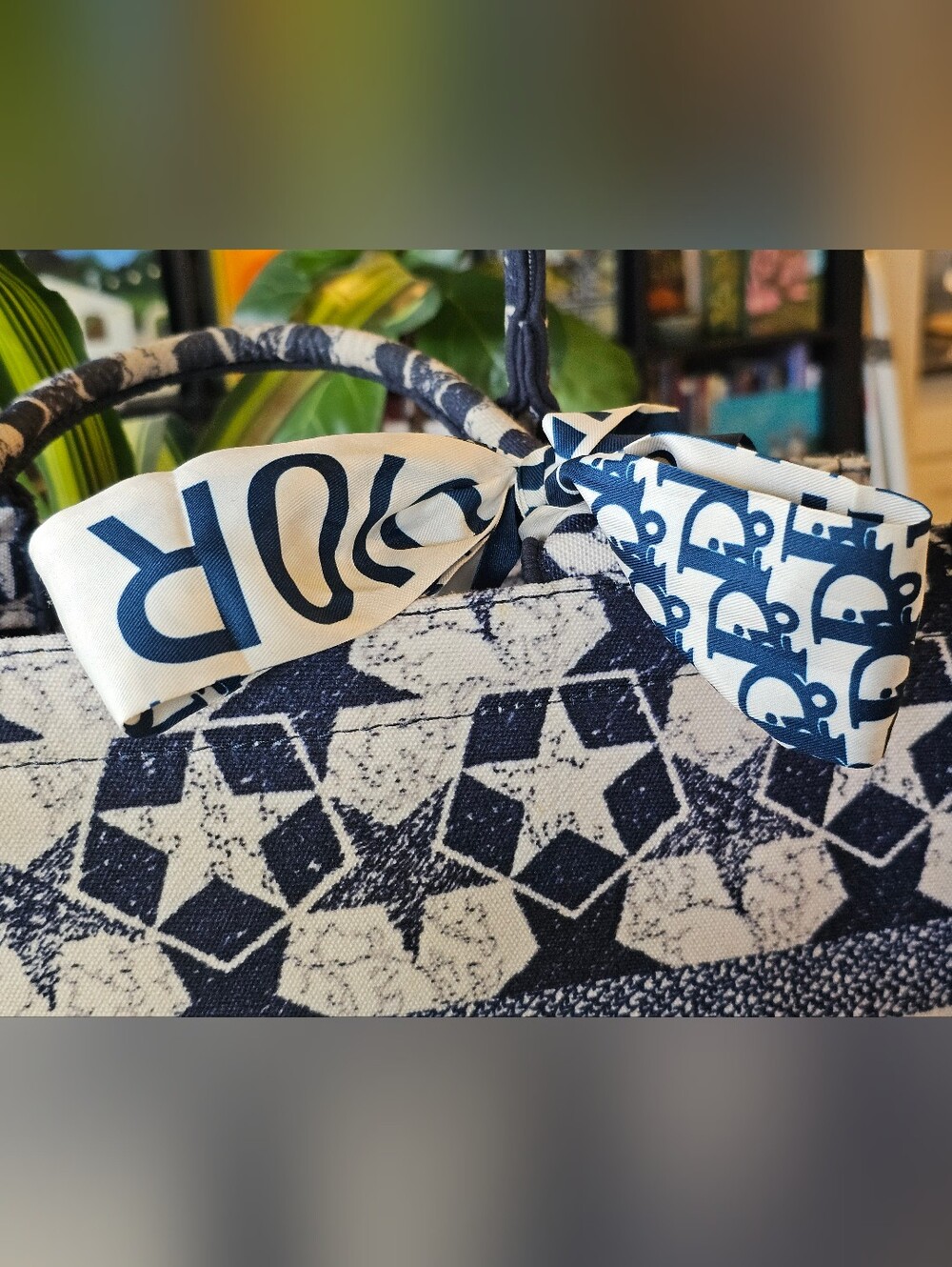 Christian Dior Navy and White Lucky Star "Etoile" Canvas Tote w/ Signature Logo - Picture 3 of 14